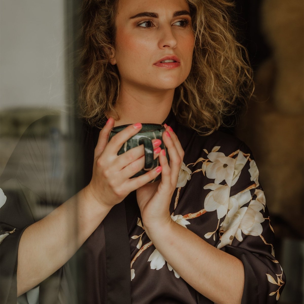 Kimono Dames Satijn - Magnolia Noir - Kimomi