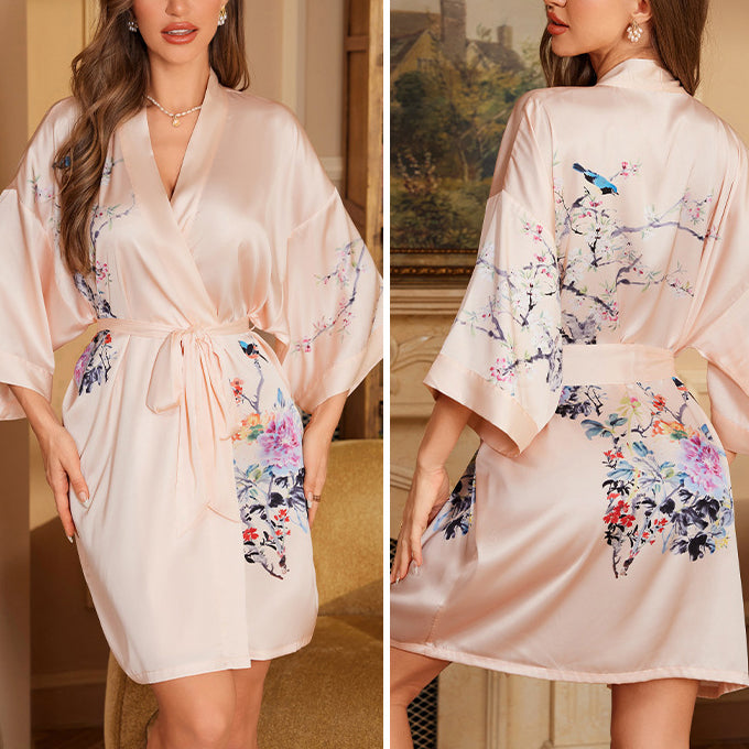Kimono Dames Satijn - Birds & Blossom