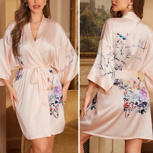 Kimono Dames Satijn - Birds & Blossom