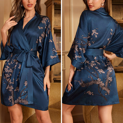Kimono Dames Satijn - Midnight Sakura Deluxe