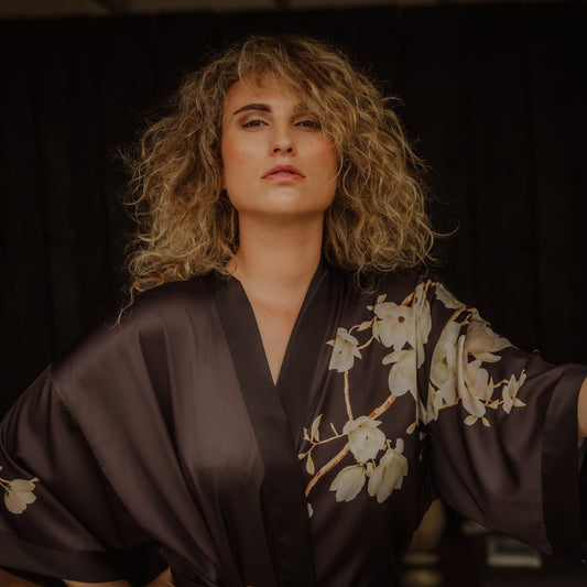 Kimono Dames Satijn - Magnolia Noir - Kimomi