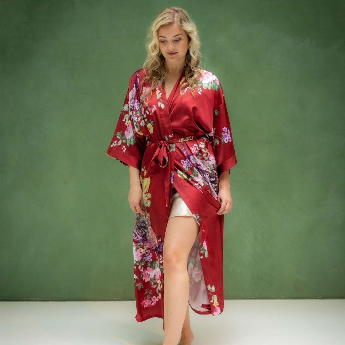 Kimono Dames Satijn - Peacock Garden - Kimomi