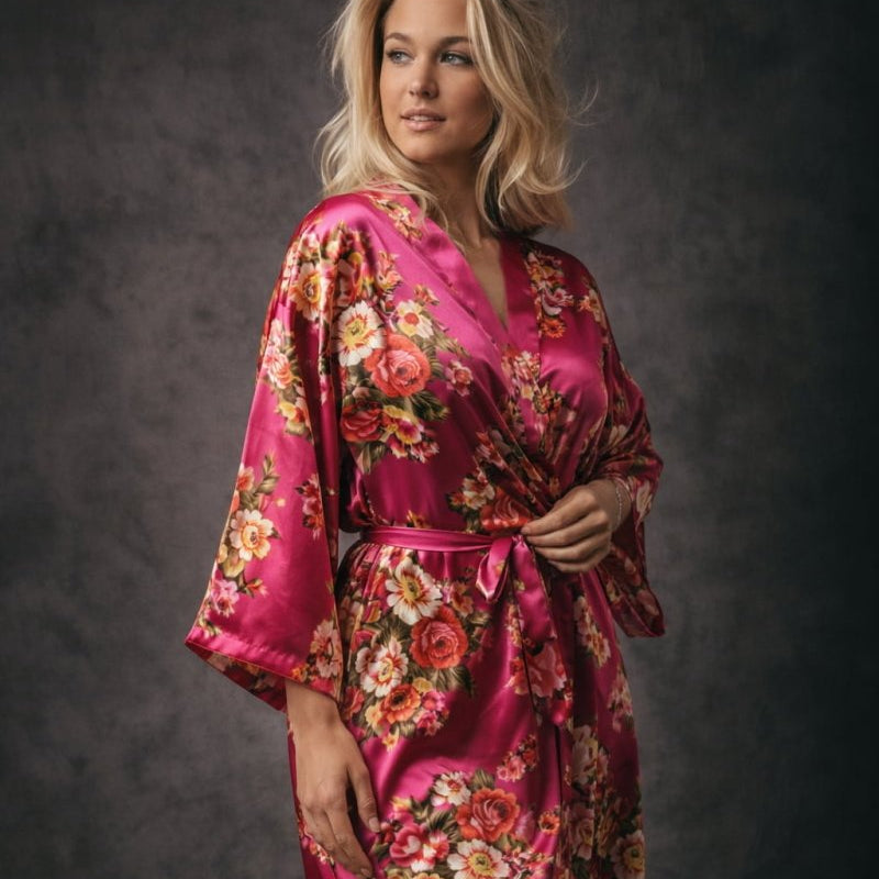 Kimono Dames Satijn - Wildflowers - Kort - Kimomi