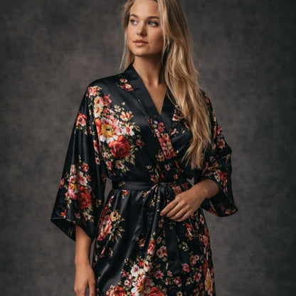 Kimono Dames Satijn - Wildflowers - Kort - Kimomi