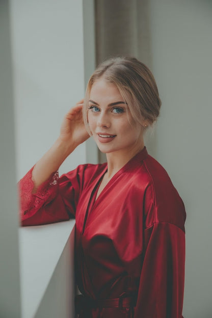 Kimono dames Satijn - Long Lace